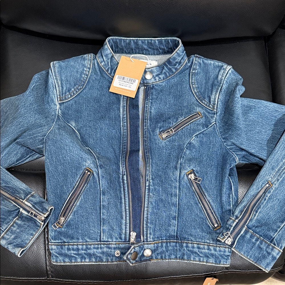 NWT Reformation Danica Racer Denim Moto Jacket - XS